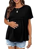 Tankaneo Womens Maternity Tops Summer Batwing Short Sleeve Casual T Shirts Oversized Pleated Pregnancy Clothes...