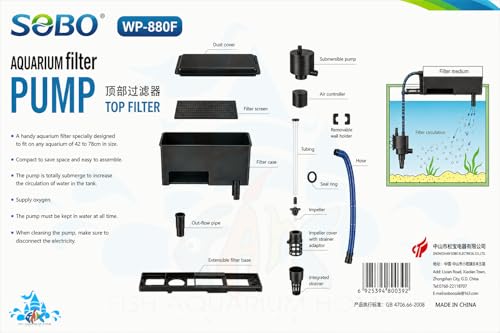 Image of FAH WP-880F TANK TOP FILTER Sobo Power 15W| Max Flow: 650L /H | 1.5Ft to 2.5ft Aquarium | For Super Cleaning with inchFREE inch Cotton Pad (submersible)