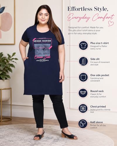 Image of In Love Women's Printed Cotton Plus Size Longline T-Shirt with Pockets | Cotton fabric - soft longline T-shirt with easy plus-size fit