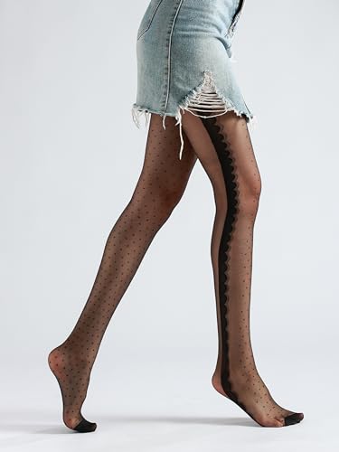 Image of Sahabowi Women Tights, Sheer High Waist Pantyhose, Vintage Control Top Stockings, Siwa7