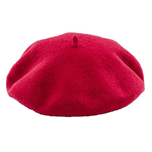 DECOU Solid Color Classic French Artist Beret Hat 100% Wool (Red)