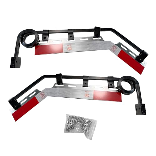 Image of Pair Angled Down Bar Type Mud Flap Hangers Complete Kit 2 Coil, 0.640 inch Square Steel Arm with Reflector Plates and Mounting Hardware for Semi Trucks Trailers
