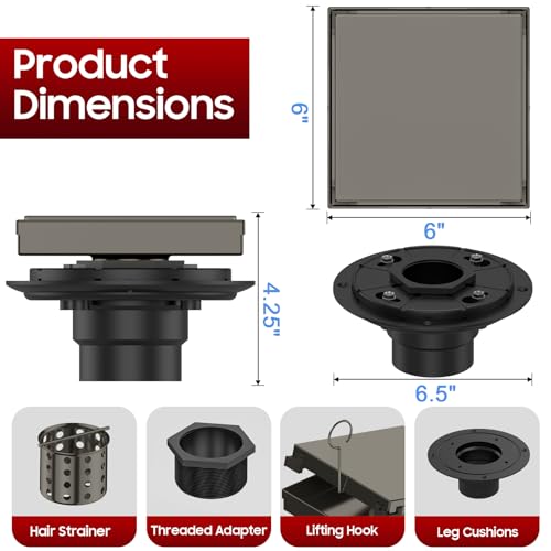 Image of DLONE Shower Drain | 6 Inch Gun Gray with Tile Insert Panel