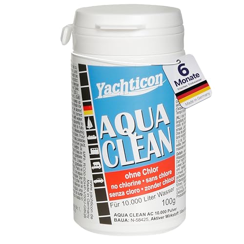 Yachticon Aqua Clean 100 Gramm ohne Chlor Trinkwasser-Konservierung für große Wassertanks hält bis zu 6 Monate frisch auf Silberbasis bewährte Formel seit 1982 Made in Germany