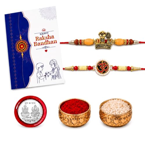 Image of Oblivion Rakhi For Brother - Elegant Stylish God Designer Rakhi with Beads and Silver Colour Pooja Coin, Tilak Set & Greeting Card - Traditional Raksha Bandhan Combo for Bhai