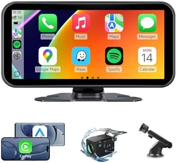 Wireless CarPlay and Android Auto Screen for Car, 6'' Portable A-pple Car Play Touch Screen with Backup Camera,Mirror Link,Bluetooth,Siri,GPS Navigation for All Vehicle