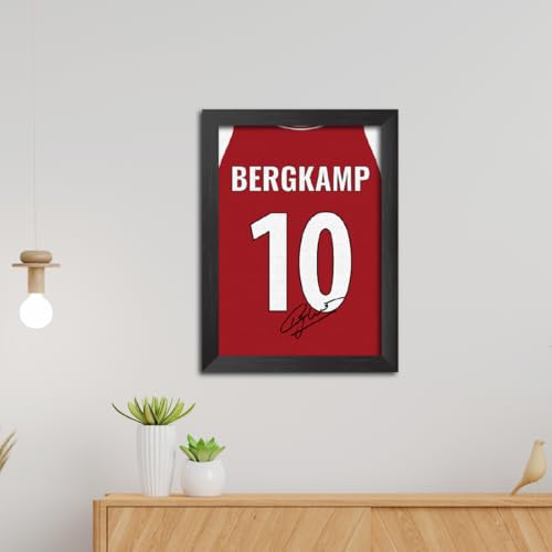 Image of TenorArts Dennis Bergkamp Poster Frame Arsenal Jersey Laminated Photo Print Signature Framed Painting with Matt Finish Black Texture (12 inches x 9inches)