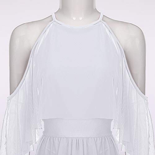 Odasdo Women Lyrical Dance Dress Adult Modern Contemporary Ballet Ballroom Dancewear Halter Neck Cold Shoulder Mesh Tulle Flowy Maxi Long Dresses Tank Bodysuit Clothes White Xs #TOP2