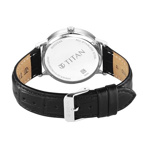 Image of Titan Elegance Analog with Date by Hand and Dark Grey Dial Black Leather Strap Watch for Men - 90202SL02