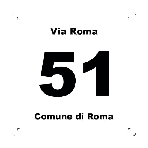 Numero Civico in piastra di alluminio composto rigido di spessore 3,5mm quadrato - Targa con numero e/o via personalizzata Omologata a rilievo oppure stampata (Bianco)