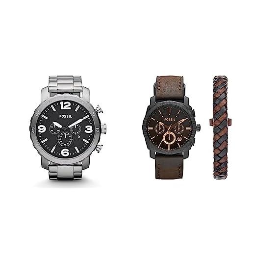 Fossil Reloj para Hombre Nate, Movimiento cronógrafo de Cuarzo, JR1353 & Reloj para Hombre Machine, Movimiento cronógrafo de Cuarzo, 42mm Caja de acero Negro con Correa de Piel, FS5251SET