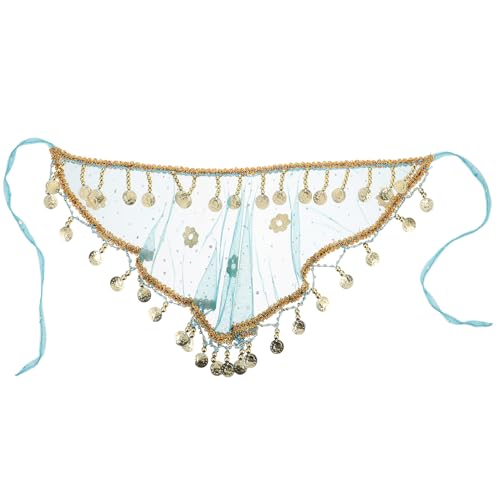 LABRIMP Velo Facial Tribal para Danza del Vientre con Flecos Tamaño Pequeño Color Azul Pavo Real Gasa Transpirable Ligera Accesorio para Fiestas y Cosplay Suministro para