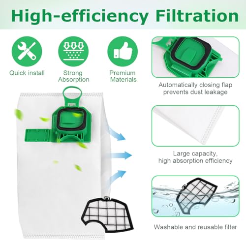 Miniatura 3 de 14 Bolsas Aspiradora Compatibles Con Vorwerk Folletto Kobold Vk140 Vk150 Fp140 Fp150 Universal Bolsa Microfibra Repuesto Kit De Accesorios Con 3 Filtros De Motor, 2 Cepillos Limpios, 12 Ambientador