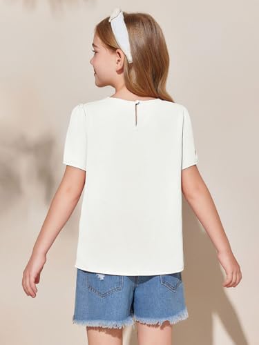 Image of Girls Shirts Summer Short Sleeve Cute Tops Chiffon Pleated Blouses 5-14 Years