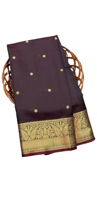 Brown Silk Saree with Blouse Piece, Golden Border, Traditional Ethnic Wear-picture-13
