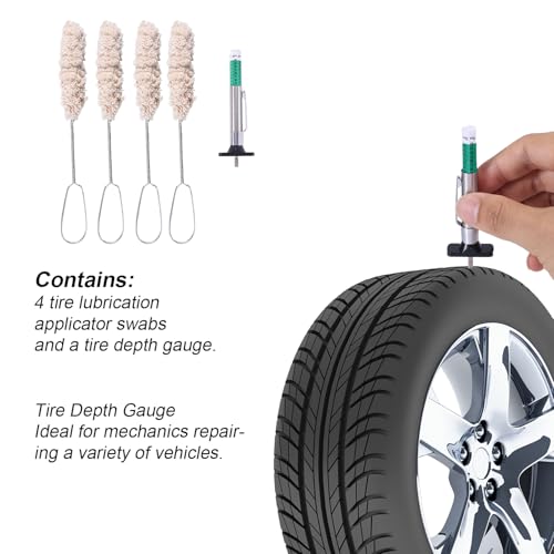 Image of BOXOB 4 Pack Tire Lubricant Brush Applicator Swab Set, 12.5in Extra Long Handle Lubricant Brush with Tire Depth Gauge for Most Common Lube Buckets Cars Trucks & Motorcycles Repair