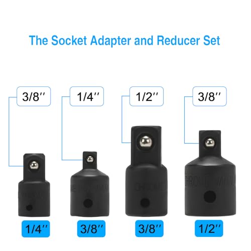 Image of VASTOOLS Universal Joint Socket Adapter and Reducer Set,7-Piece,Drive sizes: 1 /4 in., 3 /8 in., 1 /2 in.