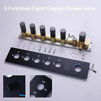 KATAIS Matte Black Shower System 5 Way Digital Dissplay Shower Faucet Set with 16X26 inch Ceiling Shower(Rain&Water Column&Mist 3 Modes), with Handheld Spray and 6 PCS Body Jet