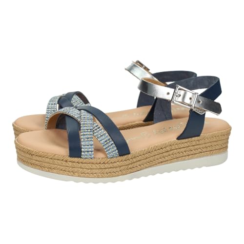 Sandales compensées filles en cuir marine pour les journées d'été