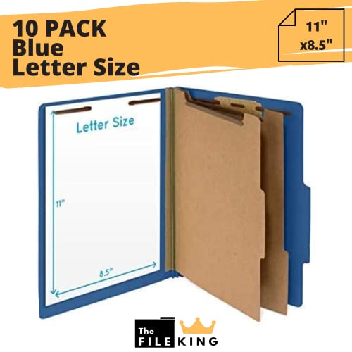 The File King Two Divider Pressboard Classification Dark Blue File Folder - Letter Size | Box Of 10 | Top Tab | 2” Expansion | 2-Inch Fastener Prongs | Made In America #TOP1