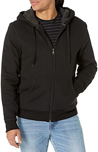 Amazon Essentials Men's Sherpa-Lined Full-Zip Hooded Fleece Sweatshirt, Black, X-Large