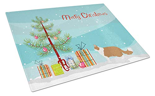 Caroline's Treasures CK4665LCB Norwegian Forest #2 Cat Merry Christmas Glass Cutting Board Large Decorative Tempered Glass Kitchen Cutting and Serving Board Large Size Chopping Board