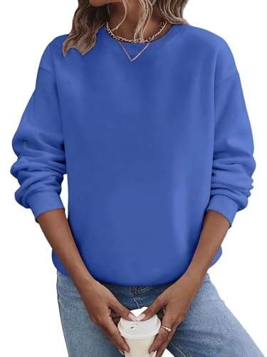 Kenhansion Crewneck Pullover Sweatshirts Women Trendy Tunic Fall Long Sleeve Sweatshirt Vacation Soft Comfy Outfit Sweaters (Blue,X-Large)