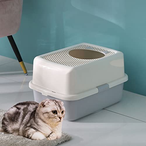 Smart Paws Top Entry Cat Litter Box,Large Cat Box,litter box with lid,covered litter box(Grey)