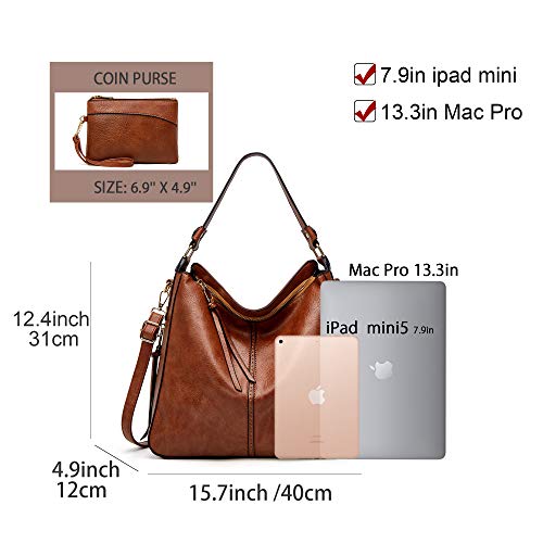 Hobo Bags for Women Vegan Leather Crossbody Bucket Purse Large Top Handle Shouler Purses and Handbags Brown