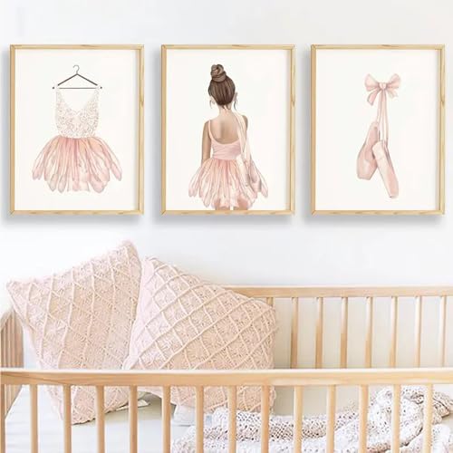 Youihom 3 Affiches Chambre Fille Danseuse - Murale Rose Tableau Decoration Enfant - Poster 30x40 Ballerine Toile - Deco Chambre Cadeau sans Cadre