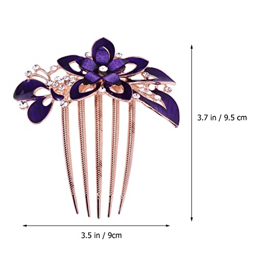 Lurrose Flower Hair Comb Crystal Rhinestone Bride Wedding Hair Comb Clips Retro Hair Side Comb Flower Hairpins Headpiece For Women Wedding Prom (Purple) #TOP5