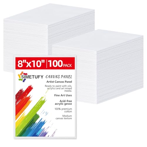Simetufy 100 Pack 8x10 Bulk Canvas Boards for Painting Value Pack Small Flat Canvas Panels 100% Cotton for Gouache Watercolor Acrylic Oil Paint for Art Class & Party