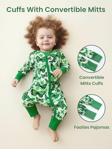 Image of Unisex Baby Bamboo Viscose Long Sleeve Romper, Cute Prints Zipper Footless Jumpsuit, Toddler One-Piece Outfits