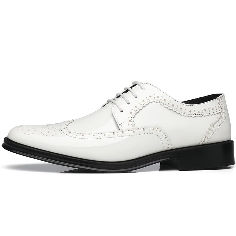 Shoes Dress Oxford for Men Lace Up Pointed Toe Brogue Embossed Wing tip Patent Leather Derby Shoes Low Top Block Heel Anti-Slip Business3