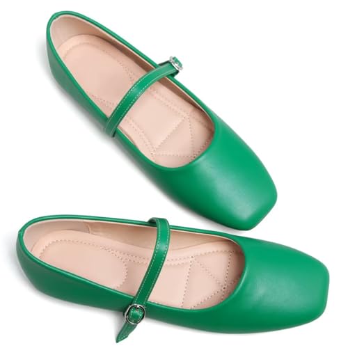 Image of TN TANGNEST Leather Flats for Women Retro Mary Jane Flats | Comfortable Square Toe Slip On Flats with Buckle Strap, Soft Work Flats Office Shoes