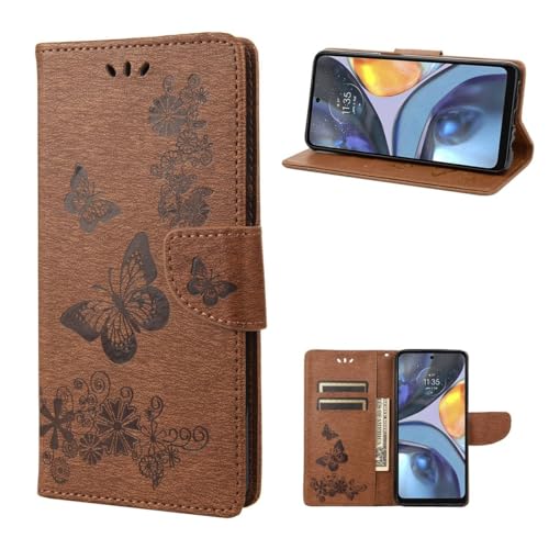 Étui Motorola Moto G22 König Design protection clapet rabat marron antichoc