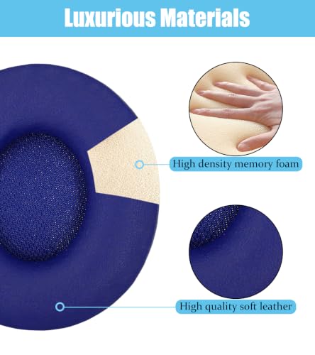 Repuestos de almohadillas para auriculares Beats Solo Pro | Almohadillas de alta densidad y aislamiento de sonido, material de cuero proteínico azul miniatura 3