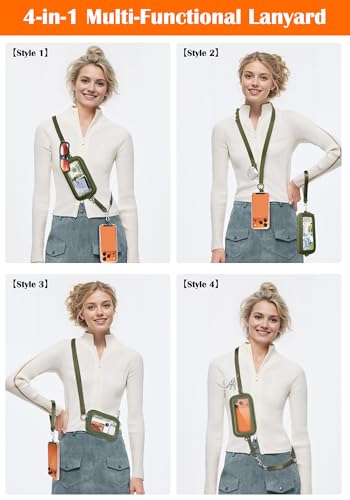 takyu Clip and Go Strap for Phone with Wallet Crossbody, 4-in-1 Adjustable Phone Lanyard with Detachable RFID Wallet with ID Window, Cross Body Strap for Women Travel, Forest Green — view 5