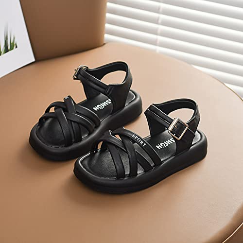 Girls' Sandals Girls Crossed Toddler Beach Sandals Summer Children Baby Boys Shoes Strap Girl's shoes (Black, 4 Big Kids)2