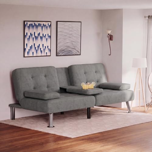 Image of Flamaker Futon Sofa Bed, Modern Linen Convertible Folding Futon Set
