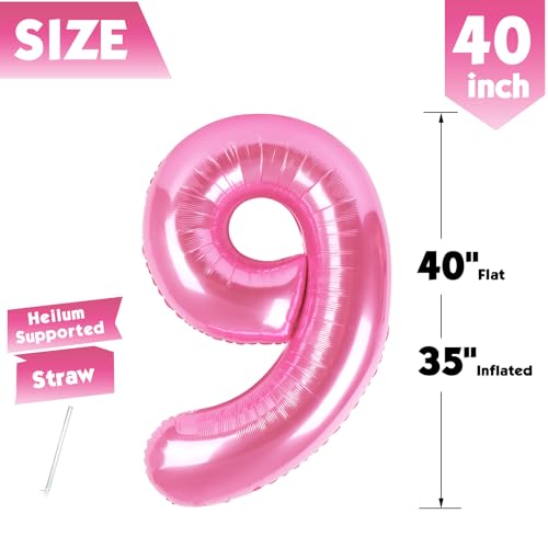 Image of 40 Inch Pink Number 9 Balloon Birthday Party Decorations for Men & Women