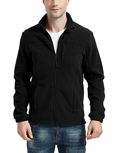 CQC Men\'s Full-Zip Fleece Jacket Soft Polar Winter Outdoor Coat with Pockets Black L - Thumbnail 3