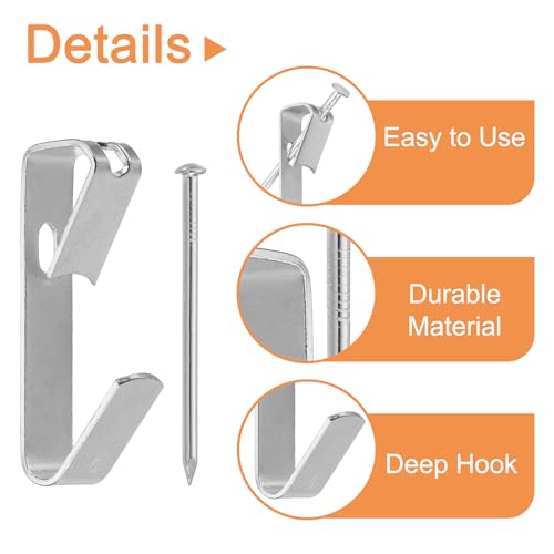 Image of uxcell 20Pcs Photo Frames Hanger Hooks, 100 Lb Frame Hooks with Nails Metal Wall Mount Album Picture Hanging Clips for Hanging, Clocks on The Wall, Silver