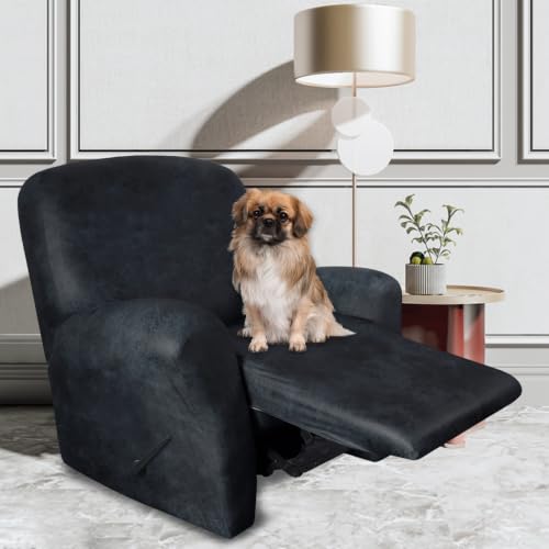 Image of ANARACHON Leather Like Recliner Chair Covers Heavy Duty, 4 Pieces Recliner Cover for Recliner Chair, Leather Cover for Recliner slipcovers Washable for Pets (02Navy Blue)