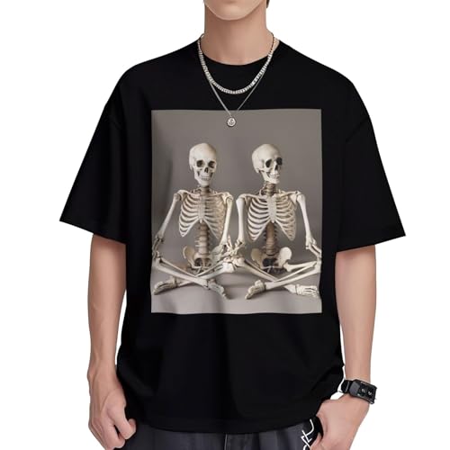T-shirt yoga squelette femme en coton col rond et coupe ample décontractée