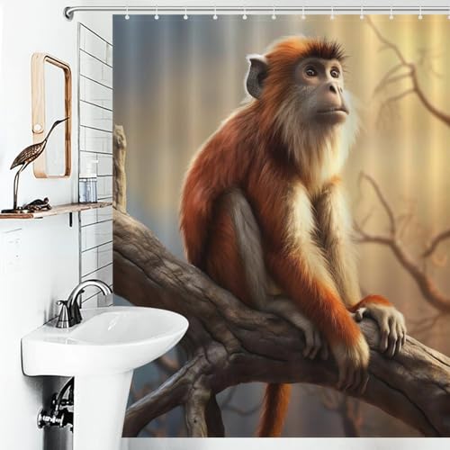 Rideau de douche singe en polyester imperméable avec 12 crochets de fixation - 6