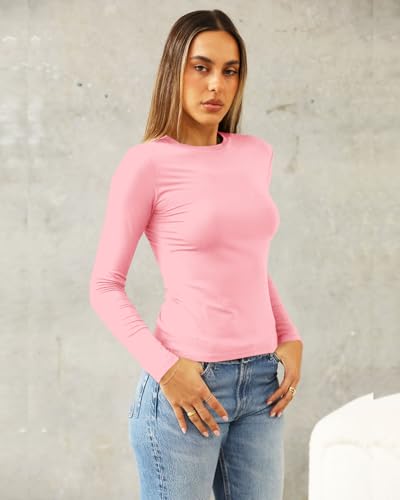 Image of Abardsion Women's Slim Lightweigh Long Sleeve T Shirts | Fall Clothes 2026 Casual Basic Crewneck Going Out Crop Tops Y2K