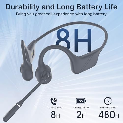 Image of Meetings Open-Ear Headphones with Rotatable Noise-Canceling Boom Mic, Bone Conduction Bluetooth 5.4 Headphones with One-Touch Mute&Magnetic Charging for All-Day Use, Perfect for Driving Learning(Slate