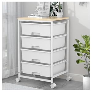 Utility Cart with 4 Drawers, Multipurpose Rolling Storage Cart with 4 Drawers and 2 Lockable Wheels, 4-Tier Rolling Storage Cart Organizer for Home Office Dorm, Bright White