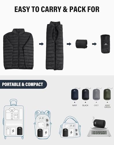 Pioneer Camp Mens Lightweight Packable Puffer Jacket Winter Insulated Puffy Coat Water Repellent Warm Quilted Jackets Travel(Black;L) thumb #3